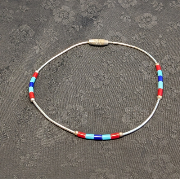 Genuine Liquid Silver Sterling Silver Beads Multicolor Bracelet 7 In - Picture 2 of 7